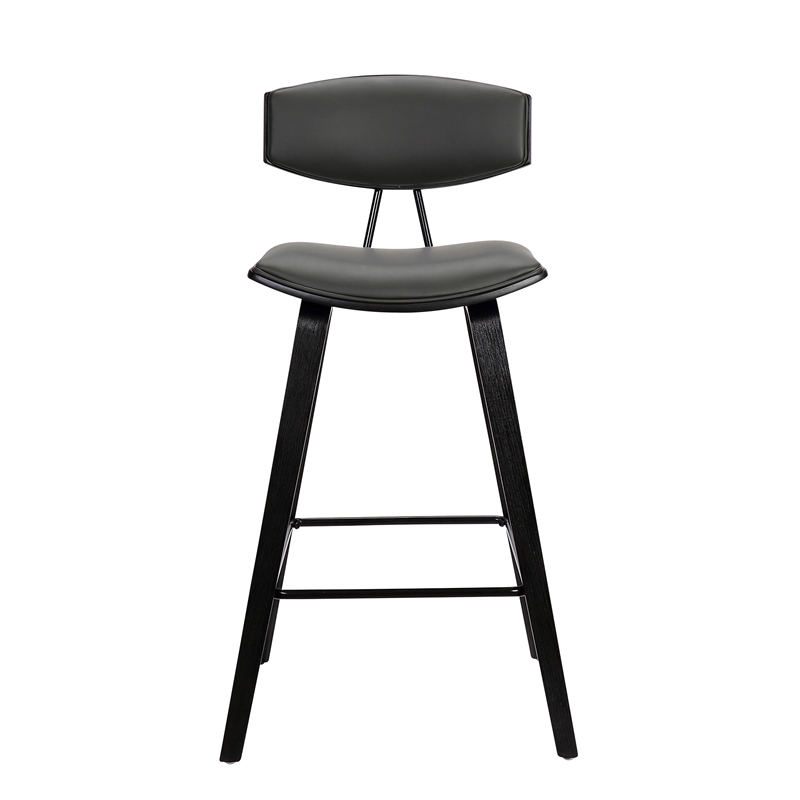 Armen Living Fox Modern Faux Leather Barstool in Gray/Brushed Black