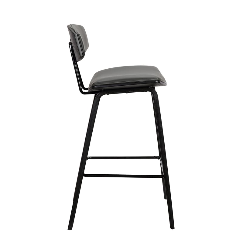 Armen Living Fox Modern Faux Leather Barstool in Gray/Brushed Black