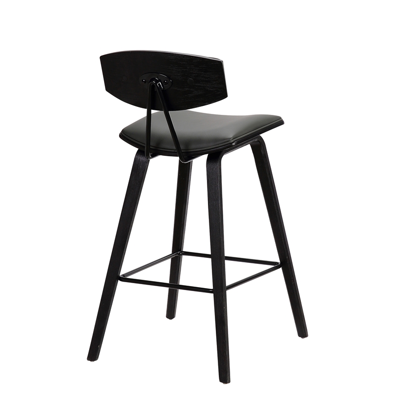 Armen Living Fox Modern Faux Leather Barstool in Gray/Brushed Black
