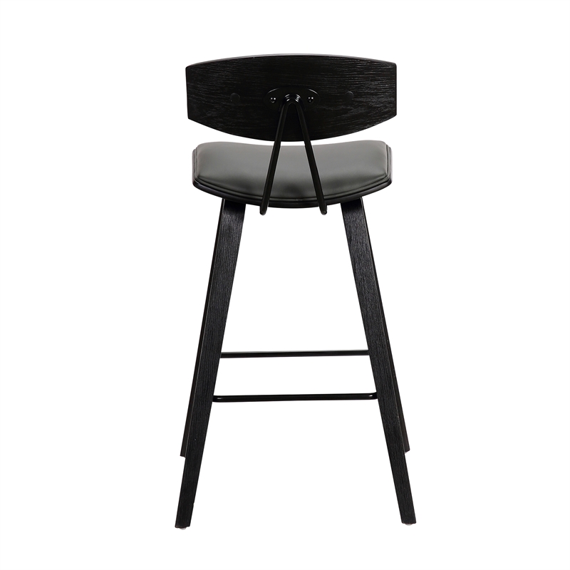 Armen Living Fox Modern Faux Leather Barstool in Gray/Brushed Black