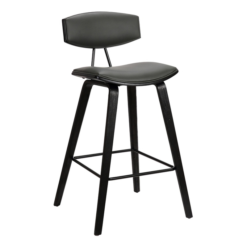 Armen Living Fox Modern Faux Leather Barstool in Gray/Brushed Black
