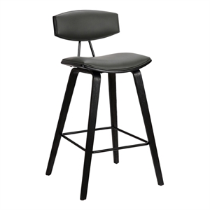 armen living fox modern faux leather barstool in gray/brushed black
