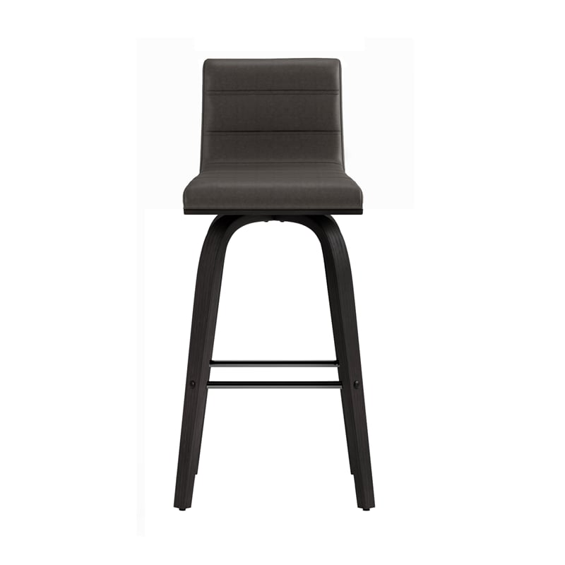 Armen Living Vienna Faux Leather Swivel Counter Stool in Gray/Brushed Black