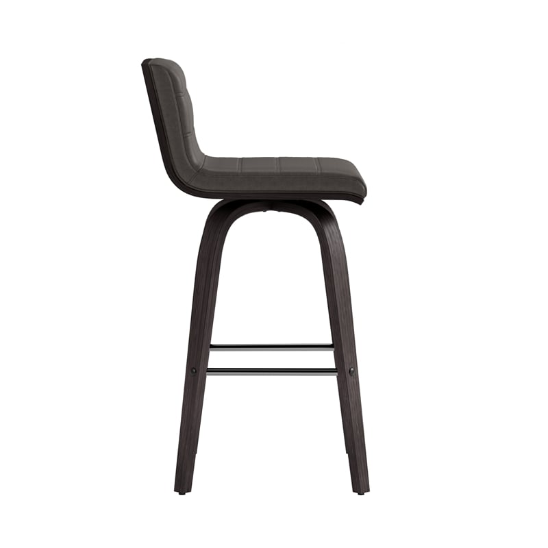 Armen Living Vienna Faux Leather Swivel Counter Stool in Gray/Brushed Black