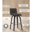 Armen Living Vienna Faux Leather Swivel Counter Stool in Gray/Brushed Black