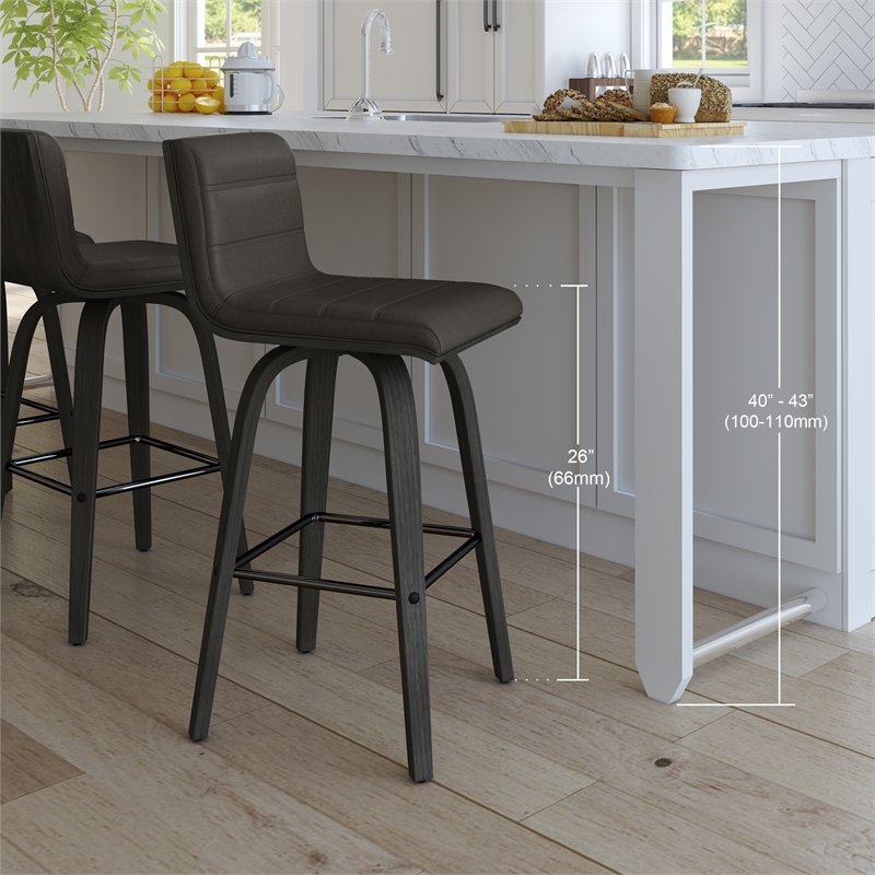 Armen Living Vienna Faux Leather Swivel Counter Stool in Gray/Brushed Black