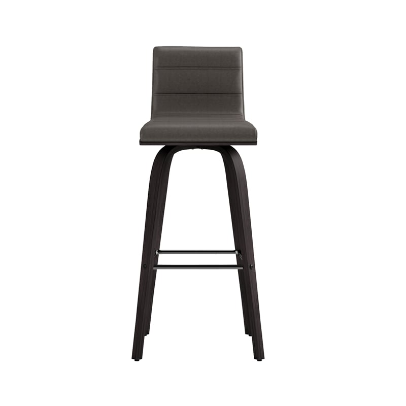 Armen Living Vienna Modern Faux Leather Swivel Barstool in Gray/Brushed Black