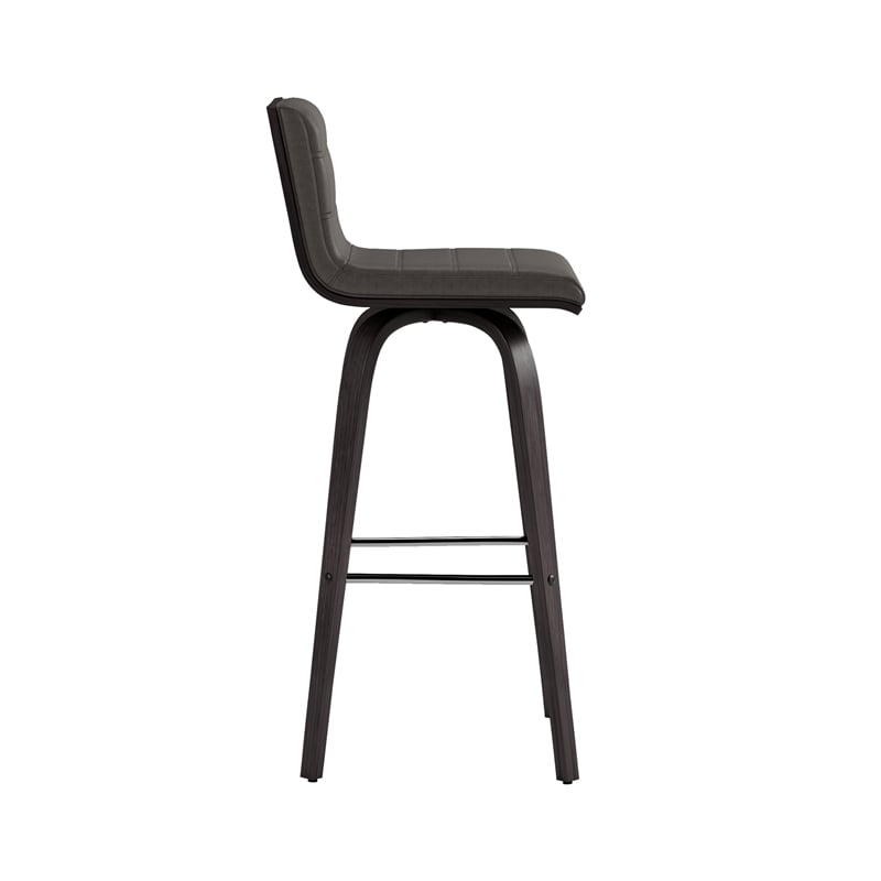 Armen Living Vienna Modern Faux Leather Swivel Barstool in Gray/Brushed Black
