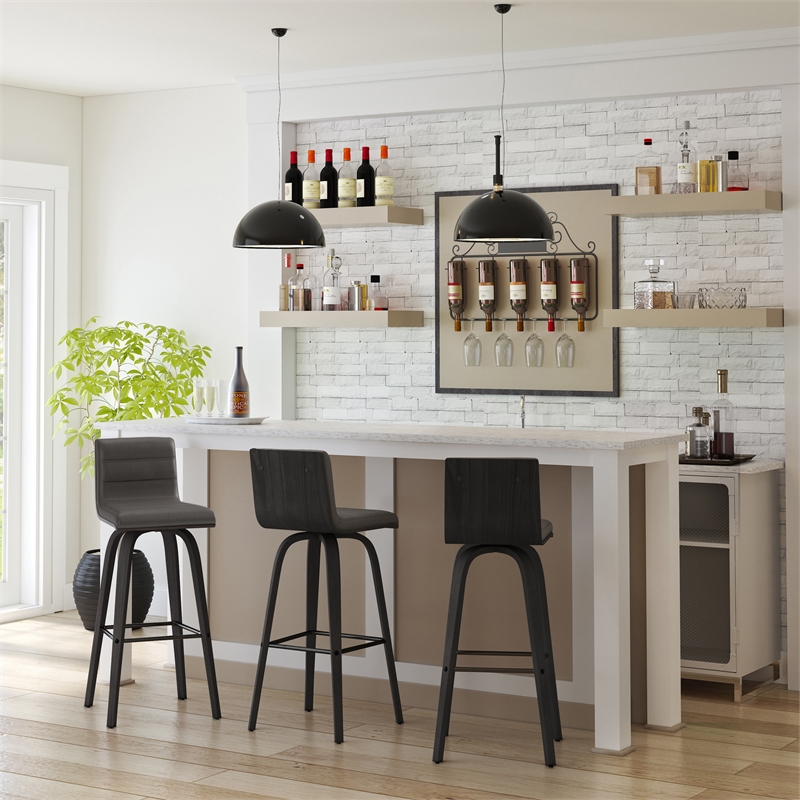 Armen Living Vienna Modern Faux Leather Swivel Barstool in Gray/Brushed Black