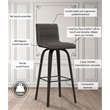 Armen Living Vienna Modern Faux Leather Swivel Barstool in Gray/Brushed Black