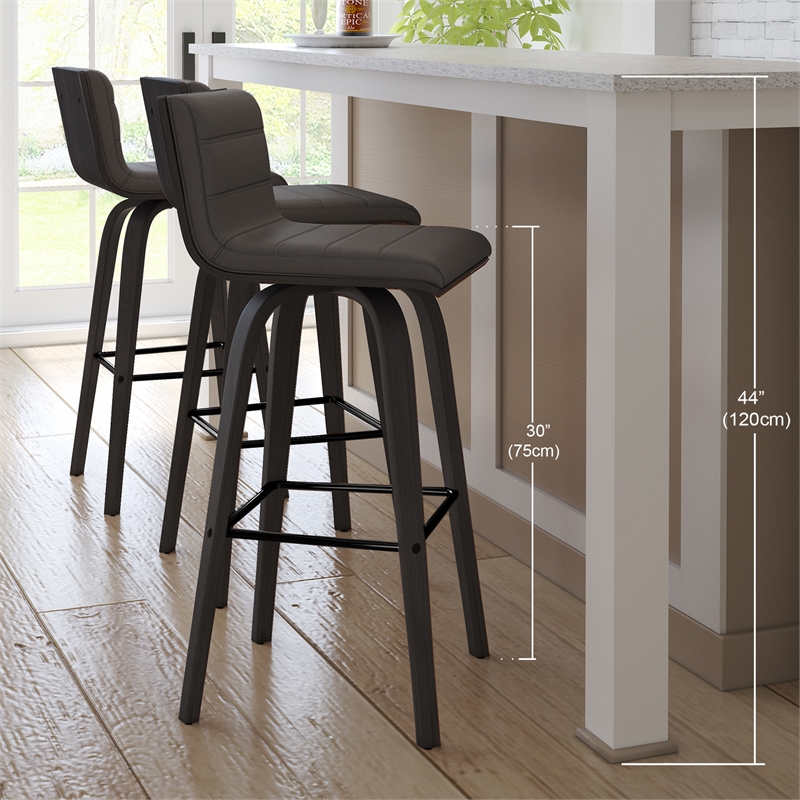 Armen Living Vienna Modern Faux Leather Swivel Barstool in Gray/Brushed Black