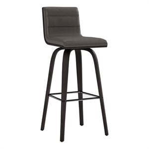 Armen Living Vienna Modern Faux Leather Swivel Barstool in Gray/Brushed Black