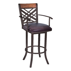 Armen Living Tahiti 26&quot Faux Leather & Metal Counter Stool in Brown/Auburn Bay