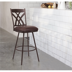 Armen Living Dover 26&quot Faux Leather & Metal Counter Stool in Brown/Auburn Bay