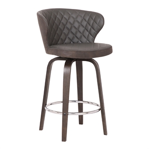 Armen Living Mynette 30&quot Faux Leather & Wood Swivel Bar Stool in Brown
