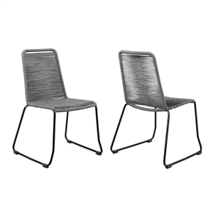 Armen Living Shasta 18.5&quot Fabric Patio Dining Chair in Gray/Black (Set of 2)