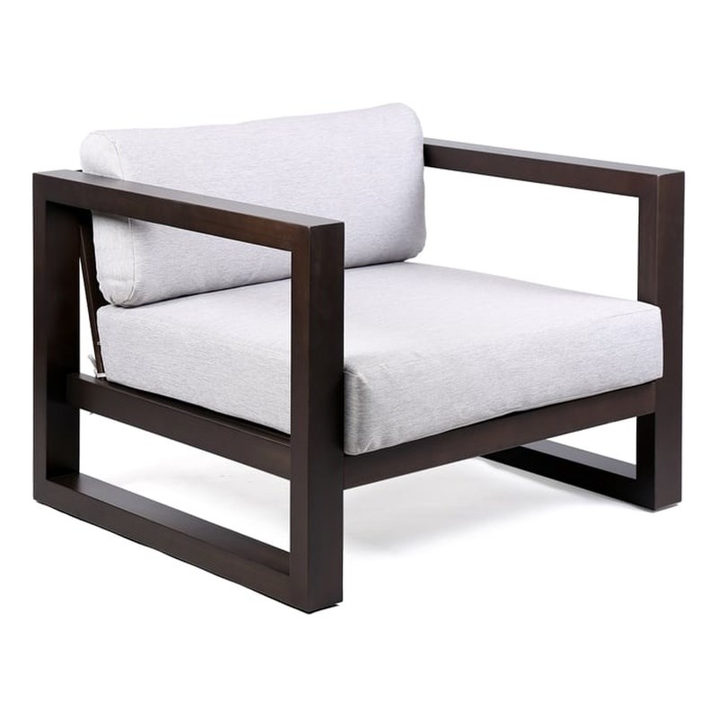 Armen Living Paradise Wood Outdoor Patio Lounge Chair in Dark Wood/Light Gray