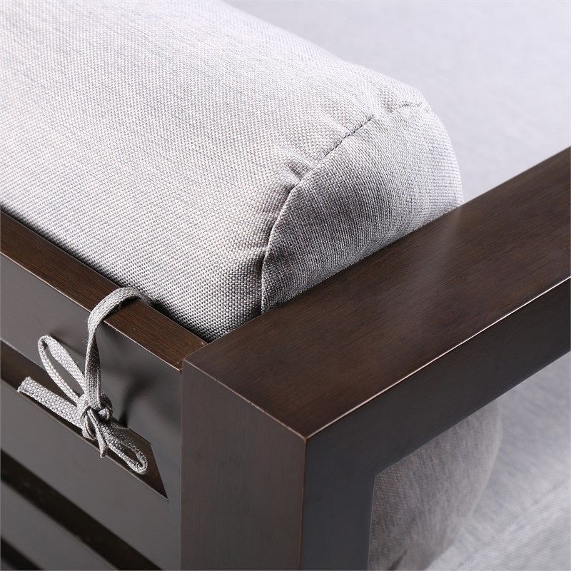 Armen Living Paradise Wood Outdoor Patio Lounge Chair in Dark Wood/Light Gray