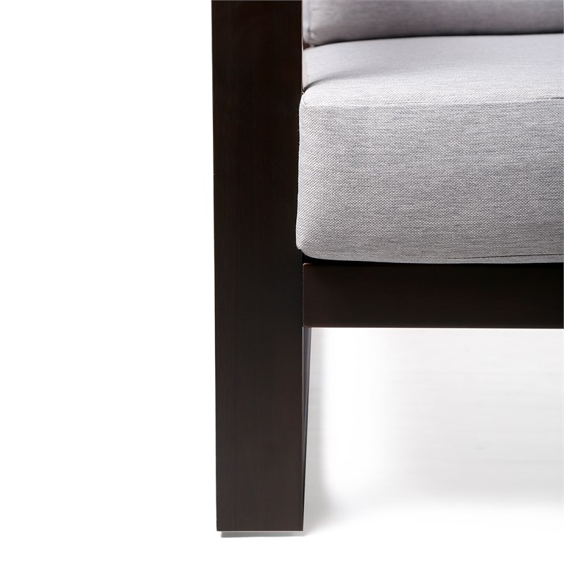 Armen Living Paradise Wood Outdoor Patio Lounge Chair in Dark Wood/Light Gray