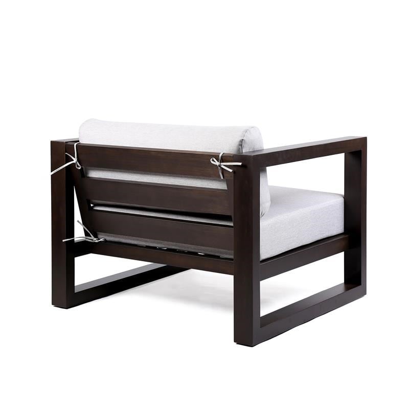 Armen Living Paradise Wood Outdoor Patio Lounge Chair in Dark Wood/Light Gray