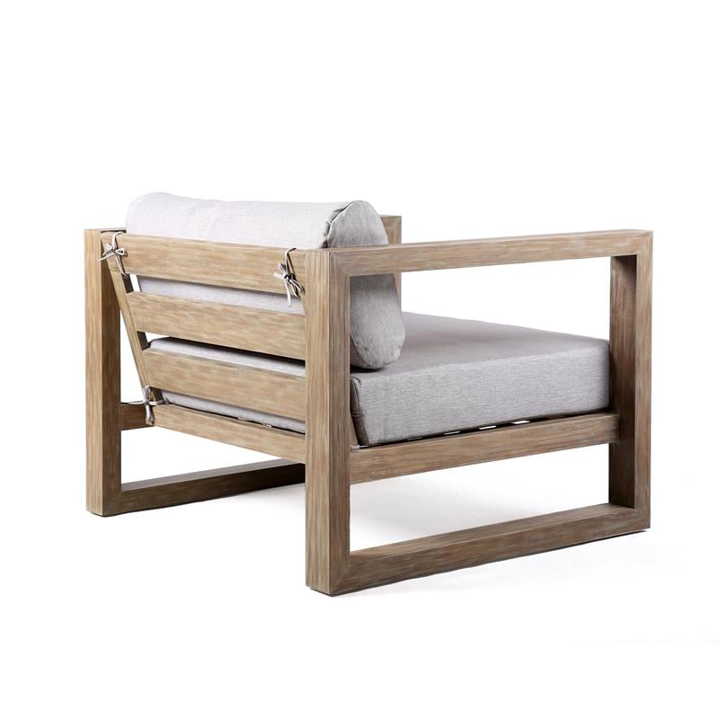 Armen Living Paradise Wood Outdoor Patio Lounge Chair in Natural/Light Gray