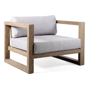 Armen Living Paradise Wood Outdoor Patio Lounge Chair in Natural/Light Gray