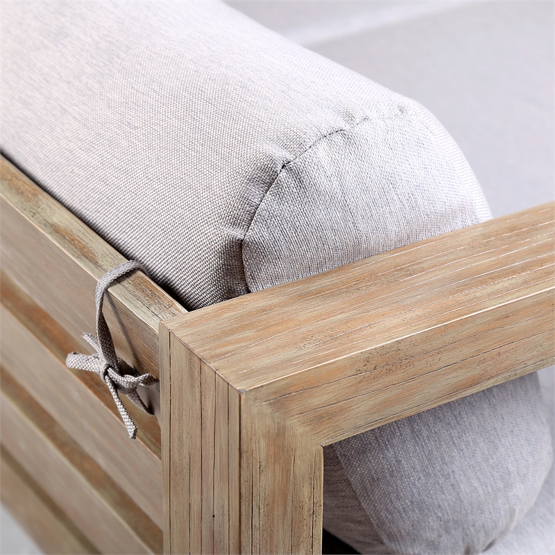 Armen Living Paradise Wood Outdoor Patio Lounge Chair in Natural/Light Gray