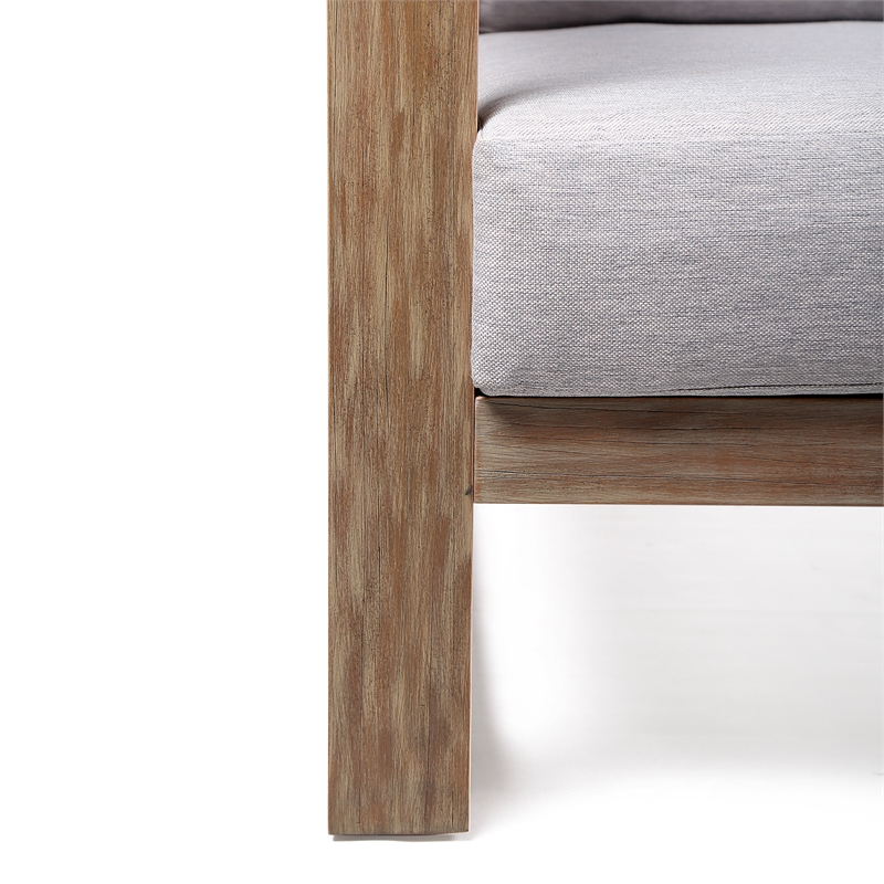 Armen Living Paradise Wood Outdoor Patio Lounge Chair in Natural/Light Gray