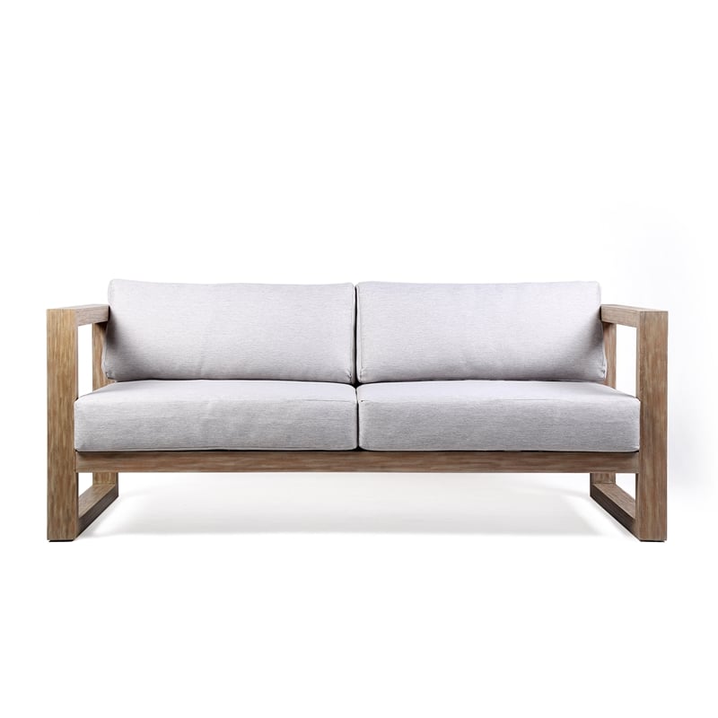 Armen Living Paradise Wood Outdoor Patio Lounge Chair in Natural/Light Gray