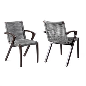 Armen Living Brielle 18&quot Wood & Rope Outdoor Dining Chair in Gray (Set of 2)