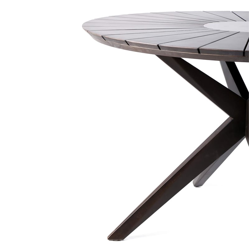 Armen Living Oasis Wood and Stone Outdoor Round Dining Table in Gray