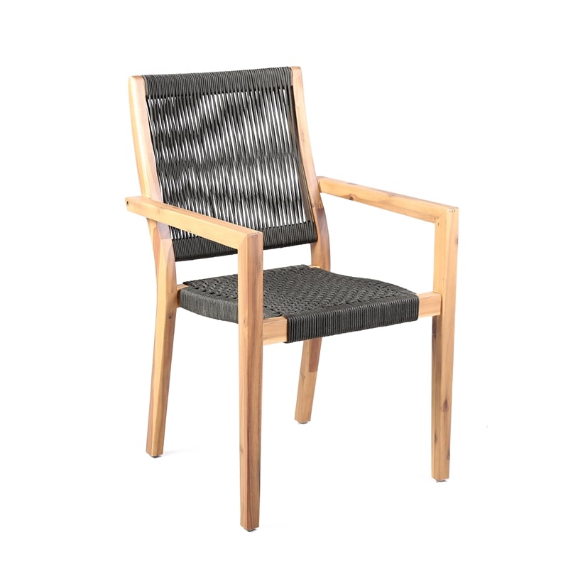 Armen Living Madsen Wood Outdoor Patio Arm Chair in Dark Gray/Natural (Set of 2)