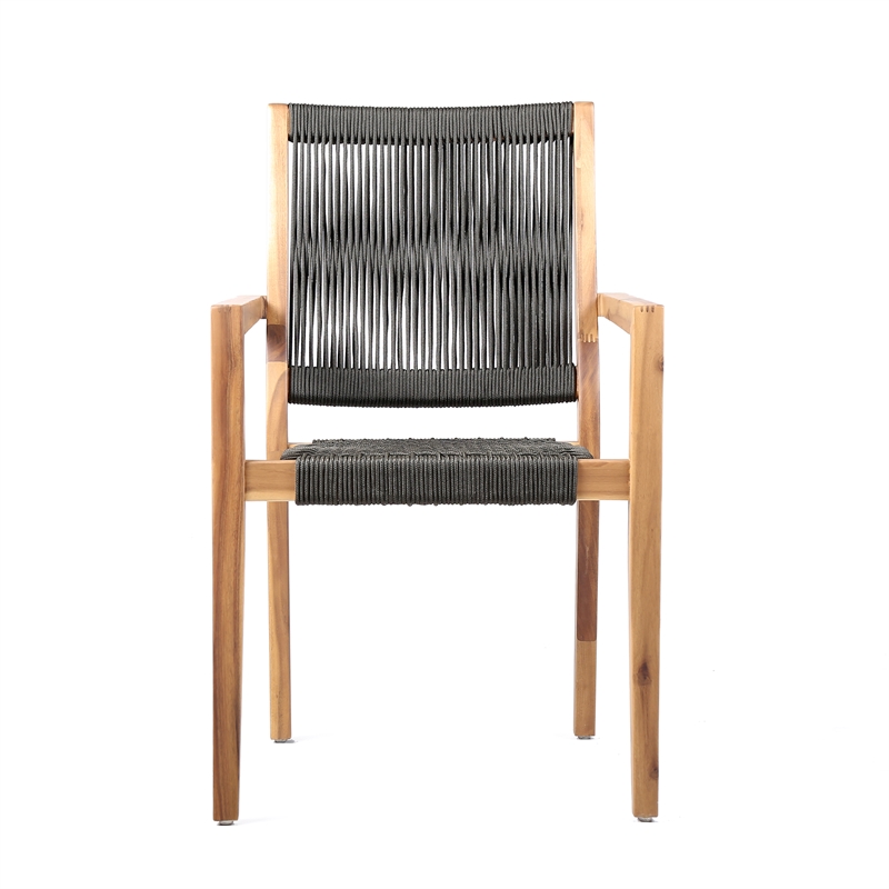 Armen Living Madsen Wood Outdoor Patio Arm Chair in Dark Gray/Natural (Set of 2)