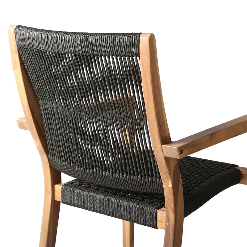 Armen Living Madsen Wood Outdoor Patio Arm Chair in Dark Gray/Natural (Set of 2)