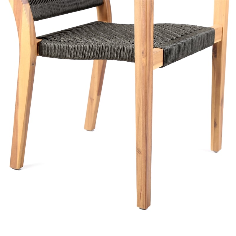 Armen Living Madsen Wood Outdoor Patio Arm Chair in Dark Gray/Natural (Set of 2)