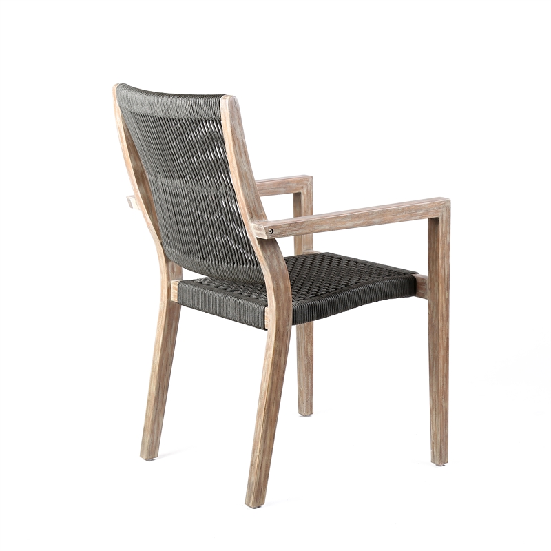 Armen Living Madsen Wood Outdoor Patio Arm Chair in Dark Gray/Teak (Set of 2)