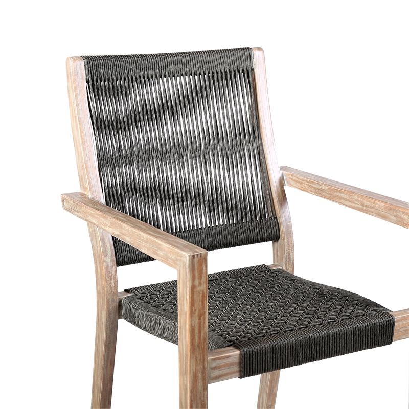 Armen Living Madsen Wood Outdoor Patio Arm Chair in Dark Gray/Teak (Set of 2)