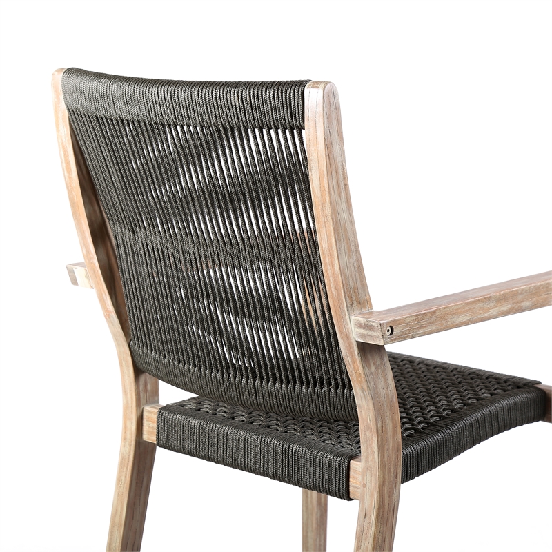 Armen Living Madsen Wood Outdoor Patio Arm Chair in Dark Gray/Teak (Set of 2)