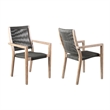 Armen Living Madsen Wood Outdoor Patio Arm Chair in Dark Gray/Teak (Set of 2)