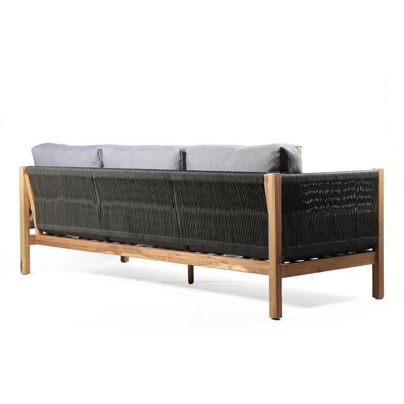 Armen Living Sienna Modern Wood & Fabric Outdoor Patio Sofa in Natural/Gray