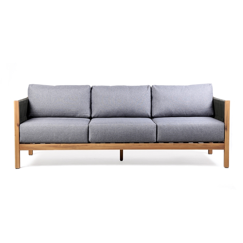 Armen Living Sienna Modern Wood & Fabric Outdoor Patio Sofa in Natural/Gray
