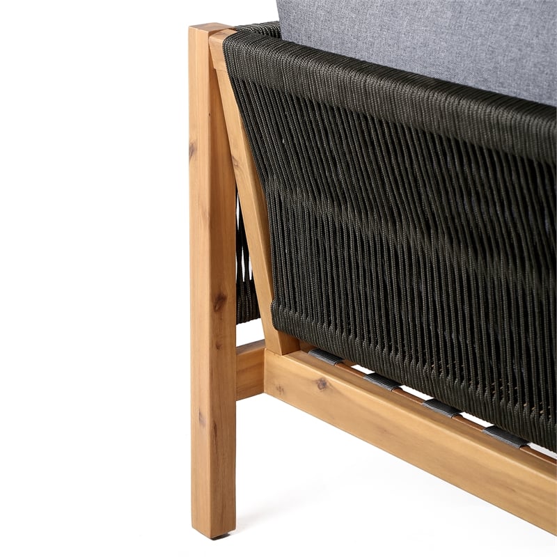 Armen Living Sienna Modern Wood & Fabric Outdoor Patio Sofa in Natural/Gray