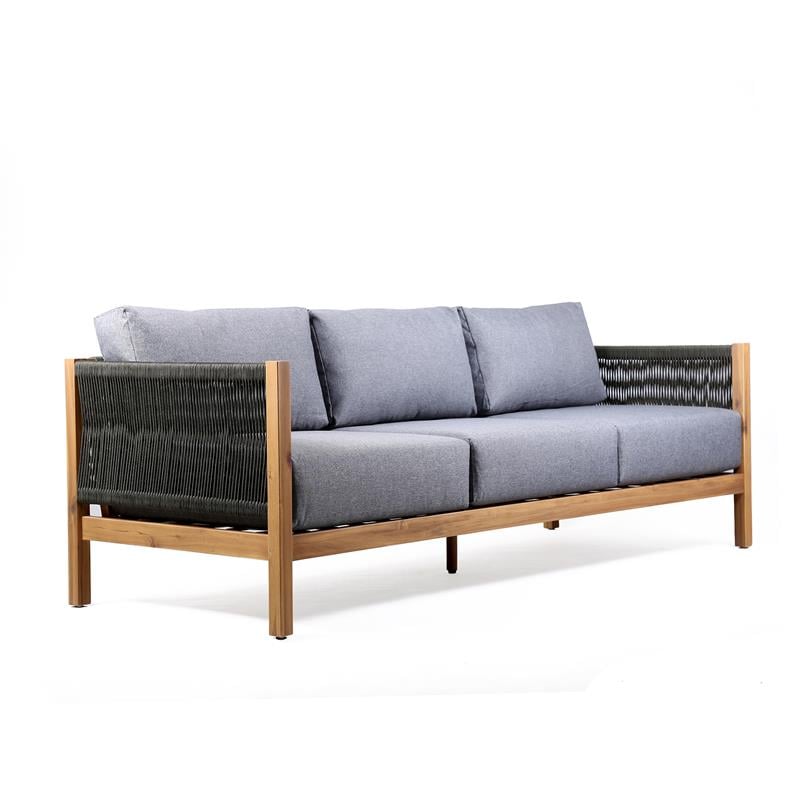 Armen Living Sienna Modern Wood & Fabric Outdoor Patio Sofa in Natural/Gray