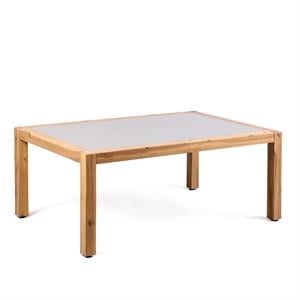sienna outdoor patio coffee table in natural acacia wood and gray center stone