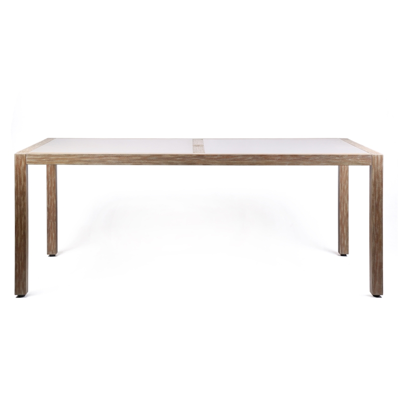 Armen Living Sienna Wood and Stone Outdoor Patio Dining Table in Teak