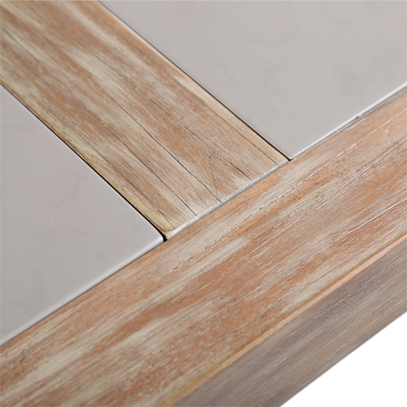 Armen Living Sienna Wood and Stone Outdoor Patio Dining Table in Teak