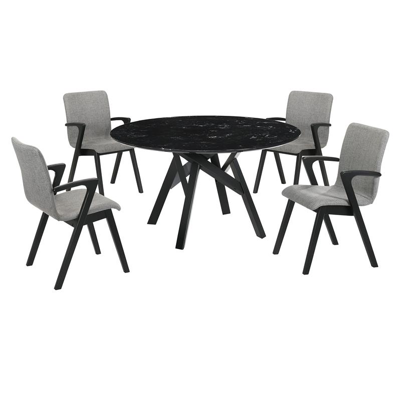 Armen Living Venus Varde 5-Piece Wood Dining Table and Chair Set in Black/Gray