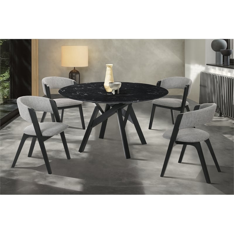 Armen Living Venus Rowan 5PC Wood Dining Table and Chair Set in Black/Gray