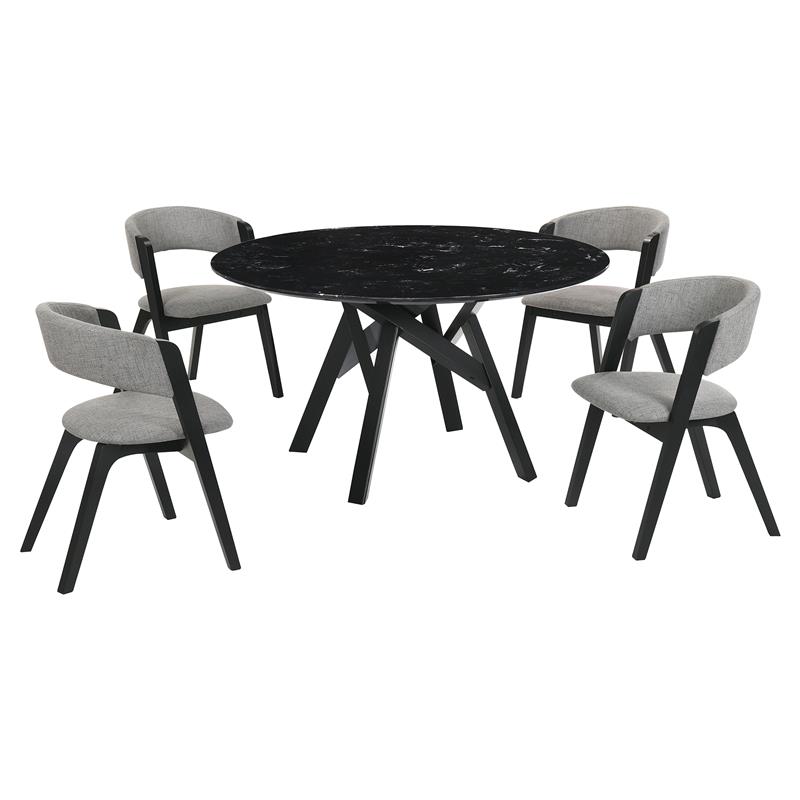 Armen Living Venus Rowan 5PC Wood Dining Table and Chair Set in Black/Gray