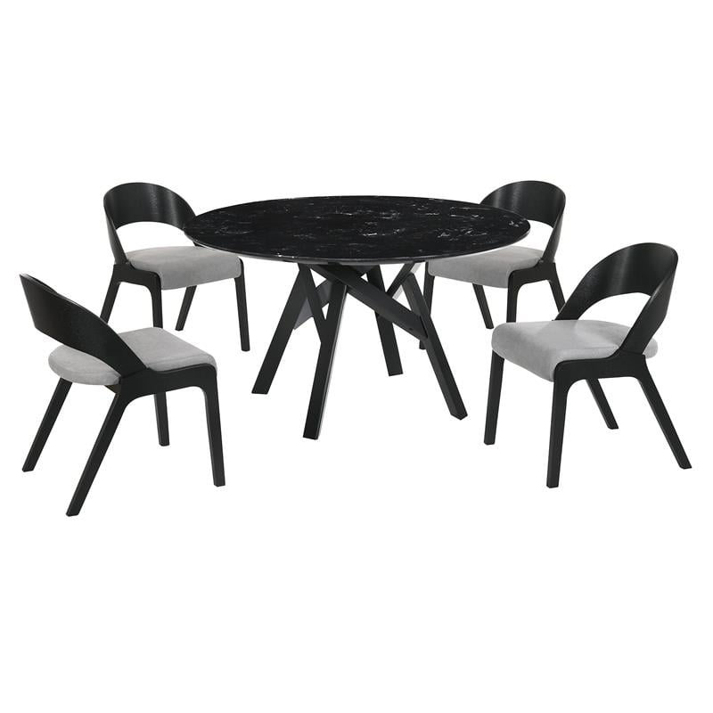 Armen Living Venus Polly 5-Piece Wood Dining Table and Chair Set in Black/Gray
